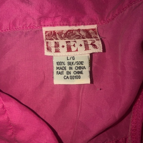 VTG H.E.R 100% Silk Button Down Sleeveless Blouse Bright Pink Sz L - Picture 2 of 5